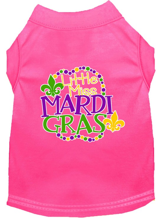 Miss Mardi Gras Screen Print Mardi Gras Dog Shirt Bright Pink Med